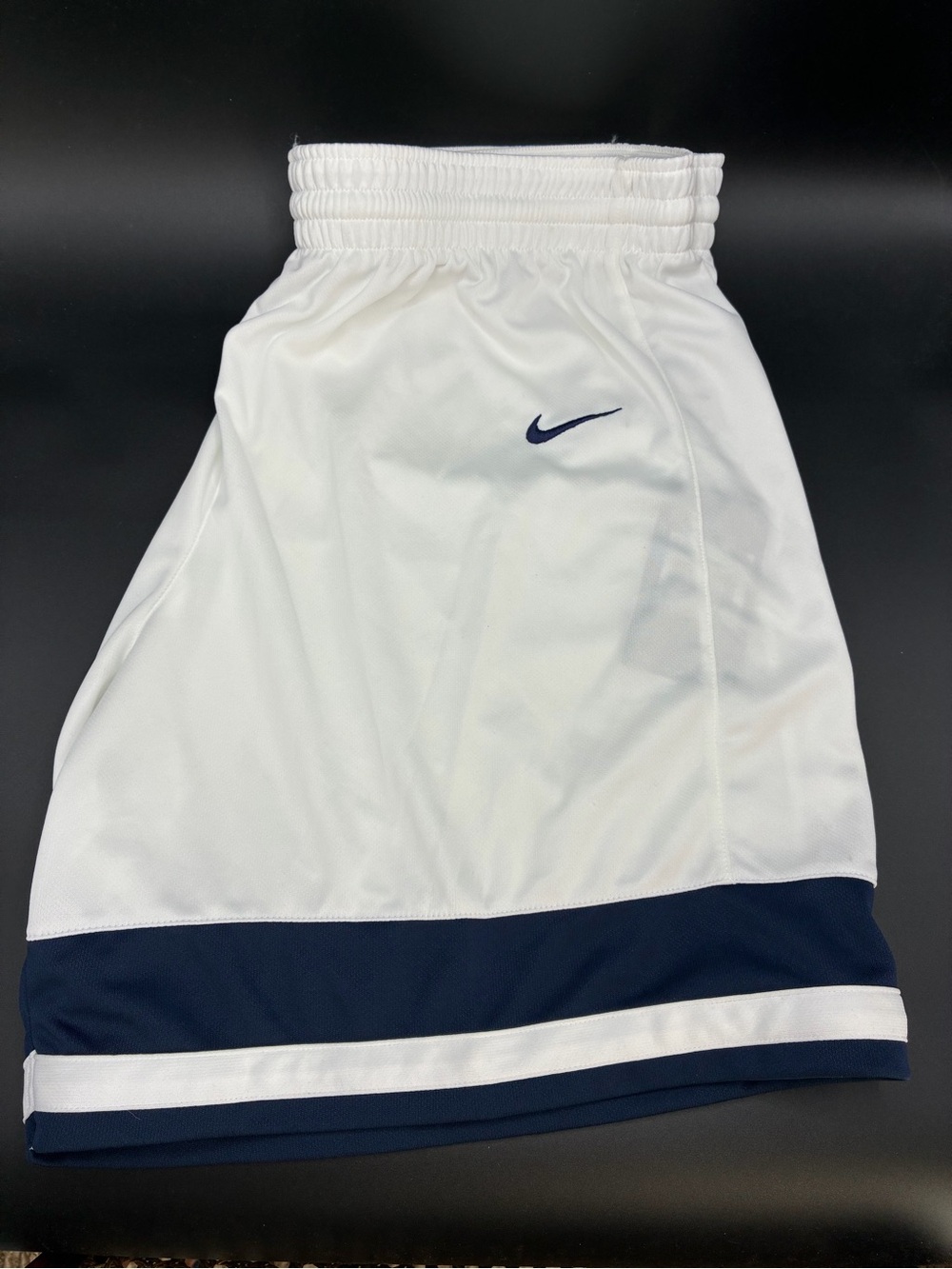 Nike Dri-Fit Women’s White Basketball Athletic Shorts with Navy Trim